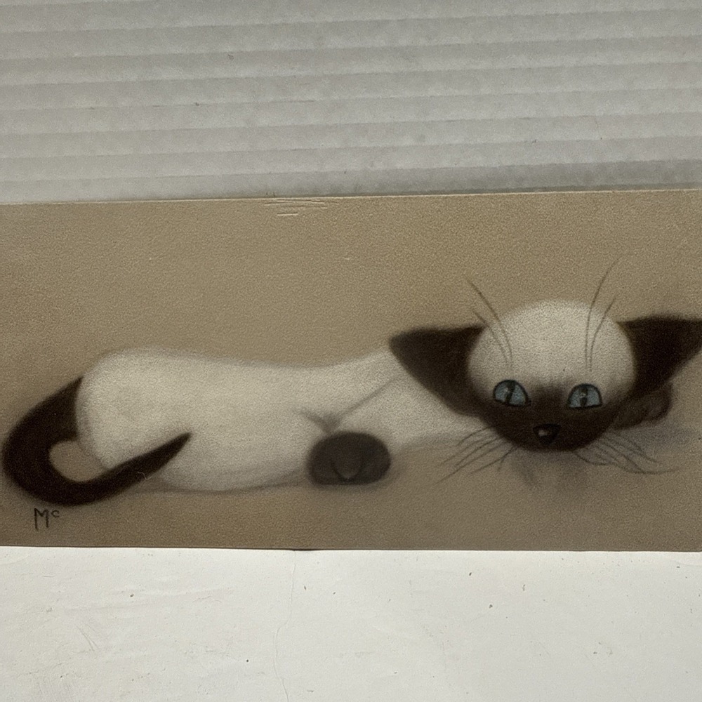 Vintage Original Sketch Of A Black & White Cat-Signed-M. McCarthy-4 3/8"x9.75"